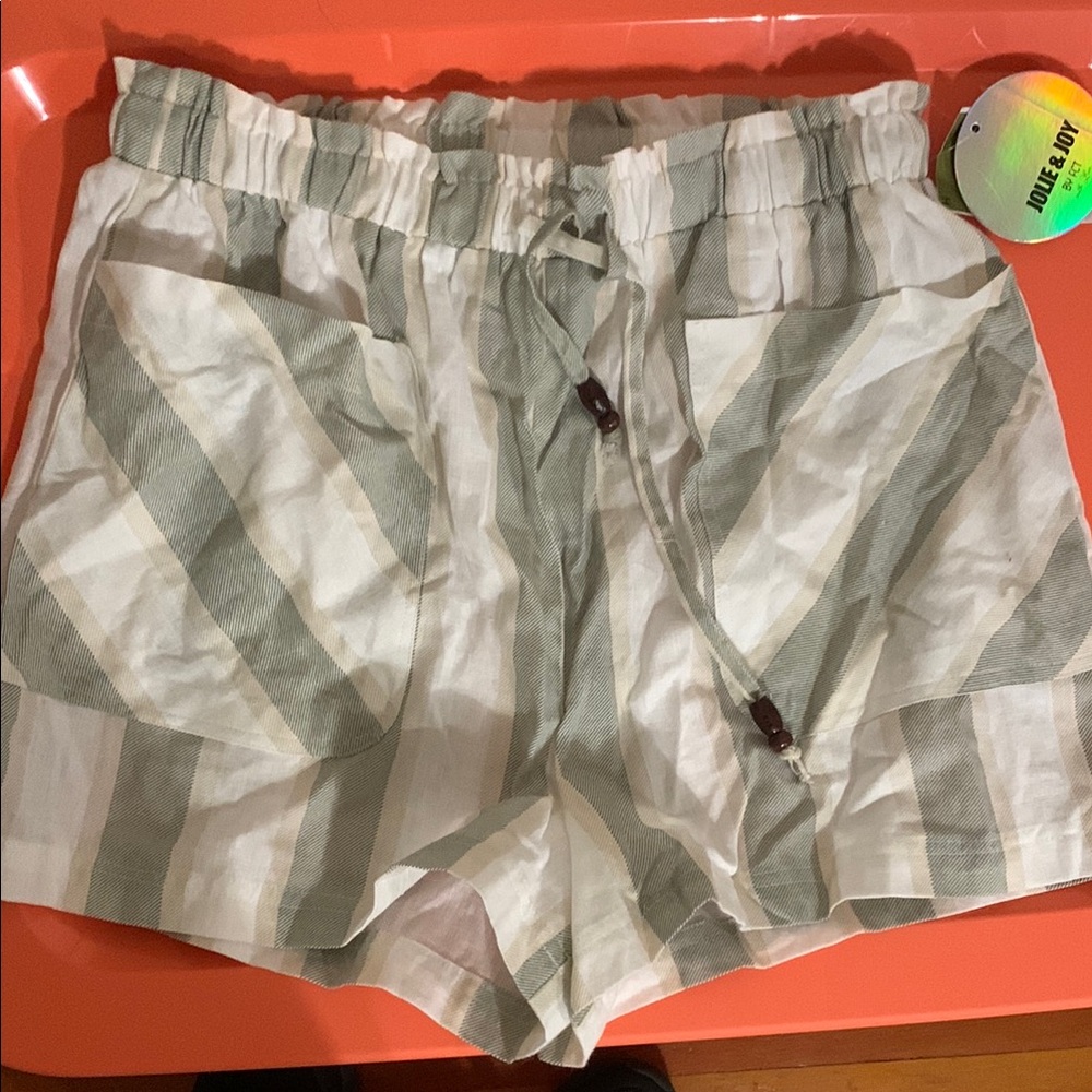 Green and White Striped Women's Shorts